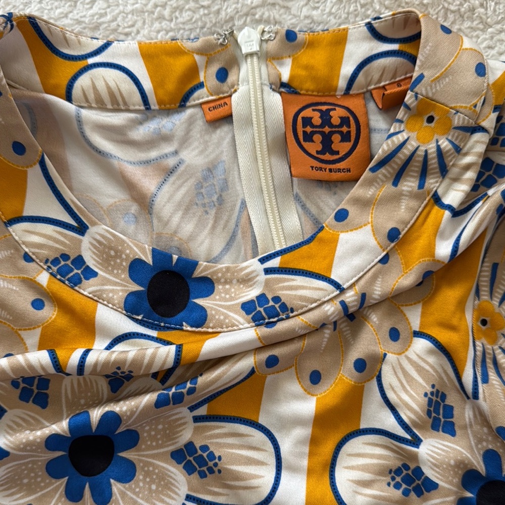 Tory Burch Floral Dress in Yellow and Blue